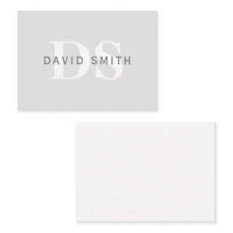 Small Modern Name & Monogram | Light & Dark Grey White Note Invitations Front View