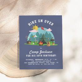 Small Modern Navy Blue Camping Birthday Party Invitation Postinvitations Front View