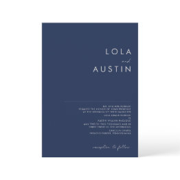 Small Modern Navy Blue Silver Traditional Wedding Invitation Front View