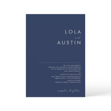 modern navy blue silver traditional wedding invitation