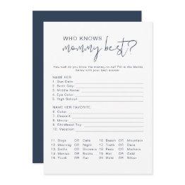 Small Modern Navy Blue Who Knows Mom Best Game Invitation Front View