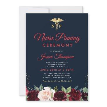 modern navy floral nurse pinning ceremony invitation