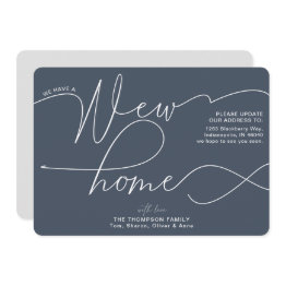Small Modern New Home Calligraphy Smoky Navy Moving Announcement Front View