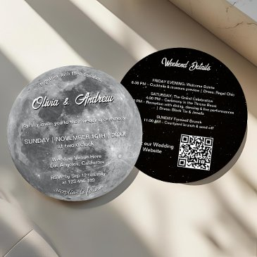 modern night sky qr code full moon wedding invitation