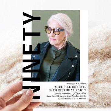 modern ninety photo 90th birthday party invitation