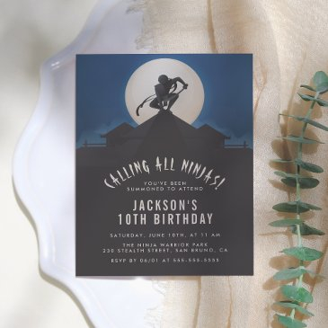 modern ninja on roof top silhouette birthday party invitation postinvitations