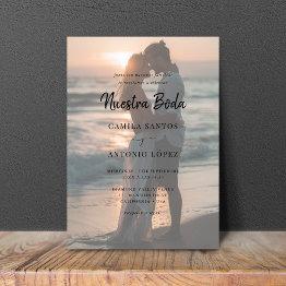 Small Modern Nuestra Boda | Faded Photo Spanish Wedding Invitation Front View