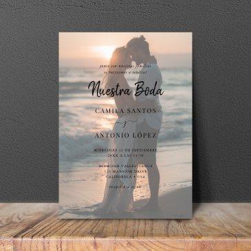 modern nuestra boda | faded photo spanish wedding invitation