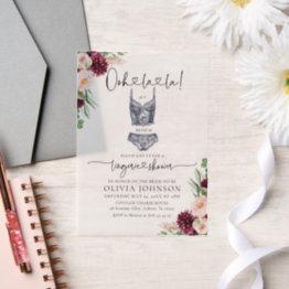 Small Modern Ooh La La Bra Lingerie Bridal Shower Vellum Invitations Front View