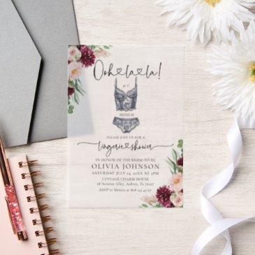 modern ooh la la bra lingerie bridal shower vellum invitations