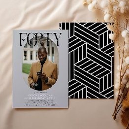 Small Modern Oval Photo & Signature 40th Birthday Invitation Front View