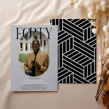 modern oval photo & signature 40th birthday invitation