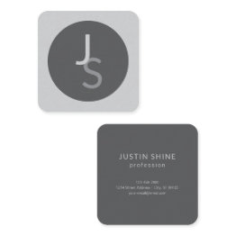 Small Modern Overlapping Monogrammed Initials | Gray Square Business Invitations Front View