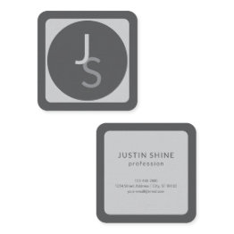 Small Modern Overlapping Monogrammed Initials | Gray Square Business Invitations Front View