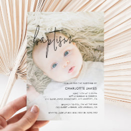 Small Modern Photo Baptism Invitation Front View