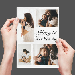 Small Modern Photo Collage | Black And White Mothers Day Holiday Invitations Front View
