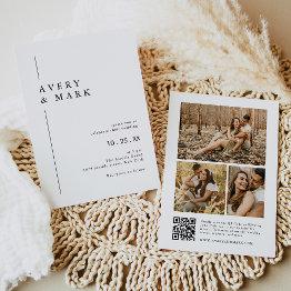 Small Modern Photo Collage Qr Code Wedding Invitation Front View
