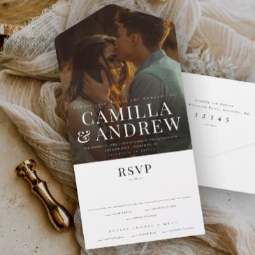 modern photo elegant stylish rsvp wedding all in one invitation