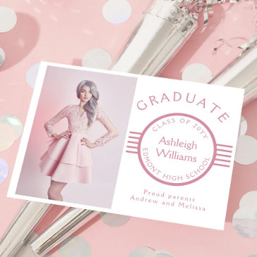 modern photo graduate blue stripes graduation announcement