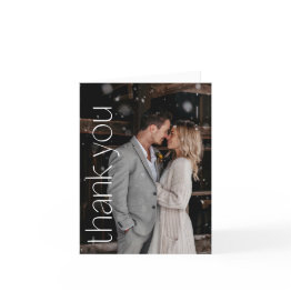 Small Modern Photo Overlay Wedding Message Folded Thank You Invitations Front View