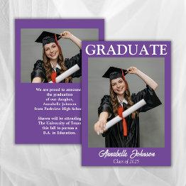 Small Modern Photo Purple Graduation Announcement Front View