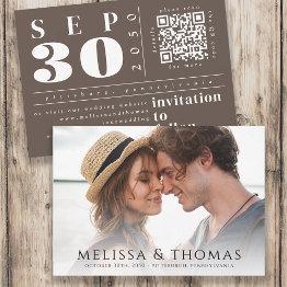 Small Modern Photo Save The Date Qr Code Simple Brown Front View