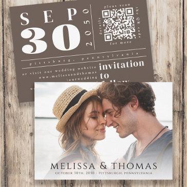 modern photo save the date qr code simple brown