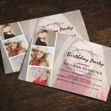 modern photo strip collage birthday party invitation