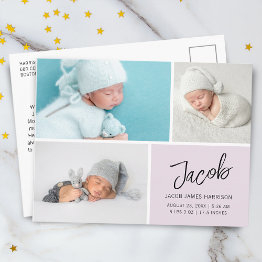 Small Modern Photos Grid Birth Announcement Postinvitations Front View