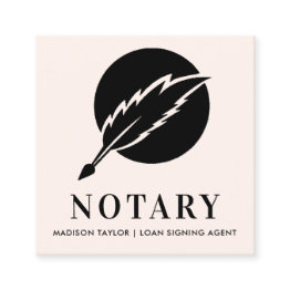 Small Modern Pink Black Feather Quill Nib Public Notary Square Business Invitations Front View