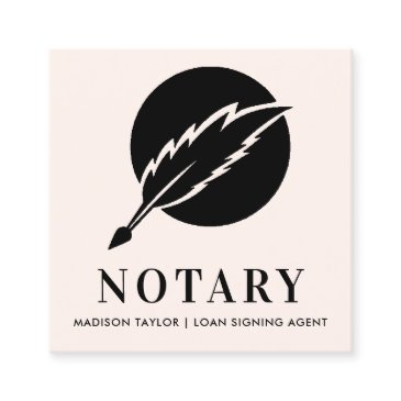modern pink black feather quill nib public notary square business invitations