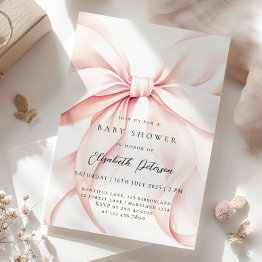 Small Modern Pink Bow Baby Shower Invitation Front View