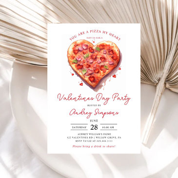 modern pink heart pizza valentines party invitation