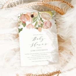 Small Modern Pink Lemonade Spring Summer Baby Shower Invitation Front View