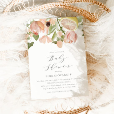 modern pink lemonade spring summer baby shower invitation