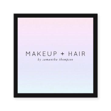 modern pink purple gradient holographic makeup square business invitations