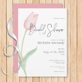 Small Modern Pink Tulip Solo Bridal Shower Invitation Front View