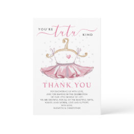 Small Modern Pink Tutu Ballerina Ballet Girl Baby Shower Thank You Invitations Front View