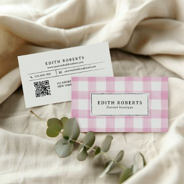 modern pink watercolor buffalo plaid qr code business invitations