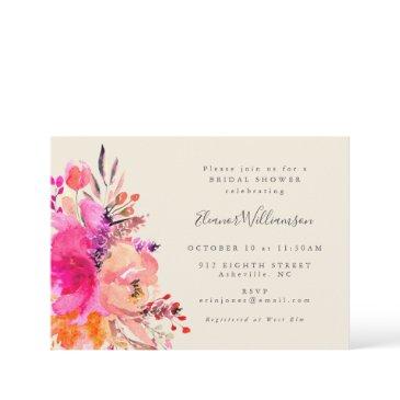 modern pink watercolor floral simple bridal shower invitation