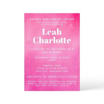 modern pink watercolor trendy budget bat mitzvah invitation