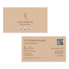 Small Modern Plain Beige With Monogram Qrcode And Jewels Business Invitations Front View