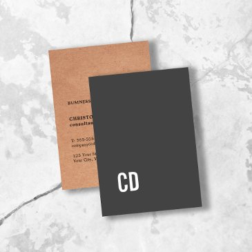 modern printed kraft grey white monogram business invitations