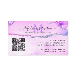 Small Modern Purple Custom Logo Qr Code Agate Monogram Business Invitations Front View