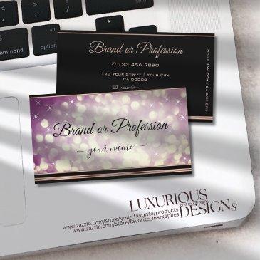 modern purple large glitter black rose gold border business invitations
