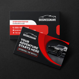 Small Modern Red Affordable Car Rental Car Hire Auto Business Invitations Front View