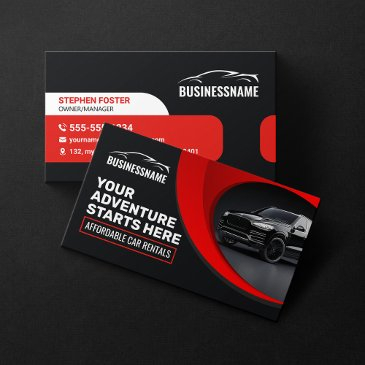 modern red affordable car rental car hire auto business invitations