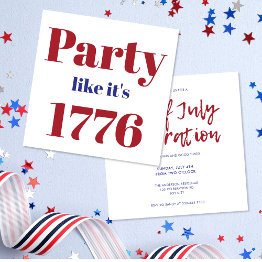 Small Modern Red Blue Party Like It's 1776 4th Of July Invitation Front View