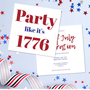 modern red blue party like it's 1776 4th of july invitation