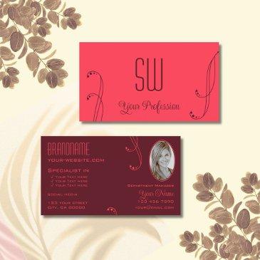 modern red burgundy ornate with monogram and photo business invitations